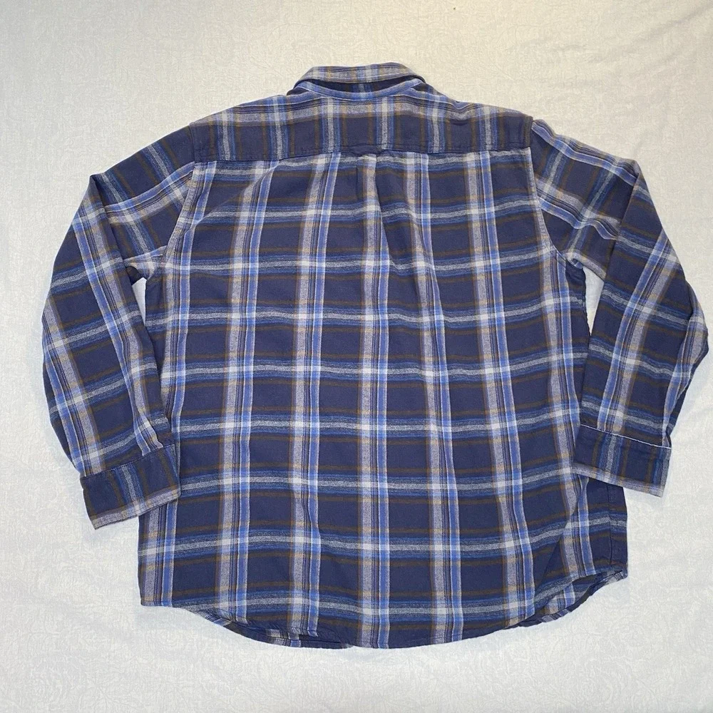 Eddie Bauer Flannel Shirt Mens XXL Blue Orange Plaid Button Up Lot 2